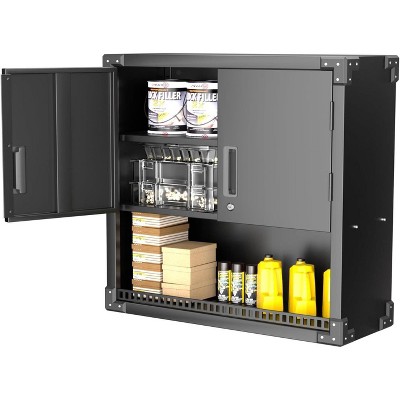 AOBABO Lockable Metal Wall Storage Cabinet,Black Garage Wall Cabinets with 2 Door