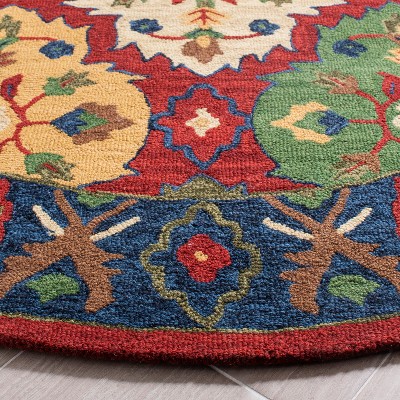 Heritage Red and Blue Hand-Tufted Wool Round Rug