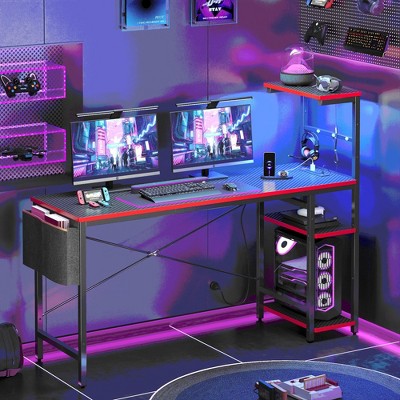 Bestier 61" Reversible Gaming Computer Desk with Power Outlet LED Desk with 4 Tier Shelves