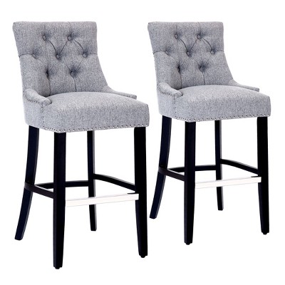 WestinTrends 29" Linen Tufted Buttons Upholstered Wingback Bar Stool (Set of 3)