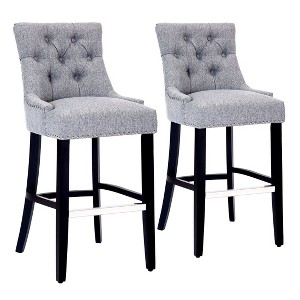 WestinTrends 29" Linen Tufted Buttons Upholstered Wingback Bar Stool (Set of 3) - 1 of 4
