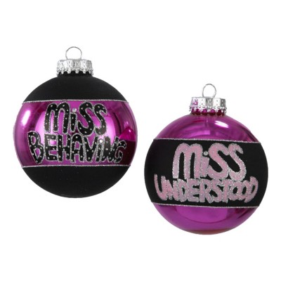 Kurt S. Adler 4ct Fashion Avenue Miss Behaving Glass Ball Christmas Ornament Set 3.25" - Black/Pink