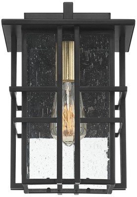 Arley Black Geometric Frame Outdoor Wall Light with Seeded Glass