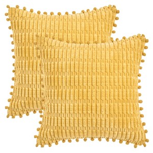REGALWOVEN Corduroy Solid Plaid Texture Decorative with Pom-pom Edges Throw Pillow Covers 2 Pcs - 1 of 4