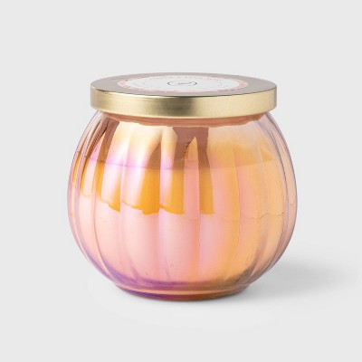 14oz Lidded Sand Depression Glass Jar Amber and Pink Rose Candle - Opalhouse™