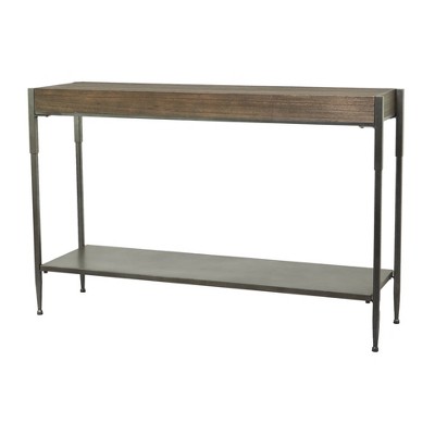 Olivia & May Industrial Metal Console Table Dark Brown : Wood Top, Entryway Furniture, No Assembly Required