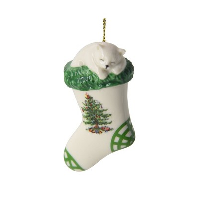 Spode Christmas Tree Kitten in Stocking Ornament - 2.25"