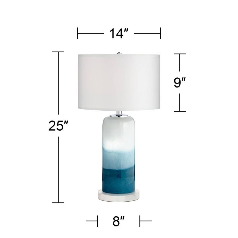 Possini Euro Design Roxanne Coastal Table Lamp with Round White Marble Riser 25" High LED Nightlight Blue Drum Shade for Bedroom Living Room Bedside, 4 of 9