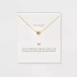 Silver Plated Gold Dipped Micro Pave Butterfly Cubic Zirconia Pendant Necklace - Gold