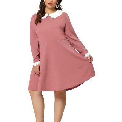 Agnes Orinda Women's Plus Size Long Sleeve Peter Pan Collar Elegant Formal Midi Flare A Line Dresses