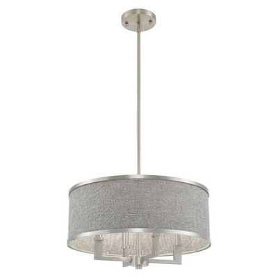 Brushed Nickel Mini Drum Chandelier with Gray Shade