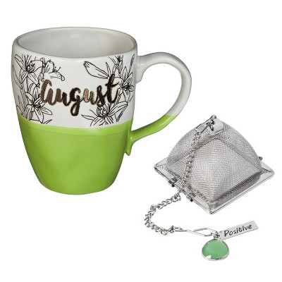 Evergreen Cypress Home Beautiful August Ceramic Birthday Cup with Charm - 6 x 4 x 5 Inches Homegoods and Accessories for Every Space