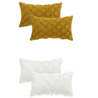 Unique Bargains Decorative Cozy Solid Color Cut Flower Checkered Throw Pillow Covers 4 Pcs