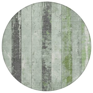 Artichoke Green And Gray Striped Washable Indoor Outdoor Area Rug - 1 of 4