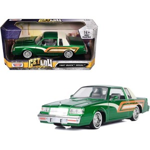1987 Buick Regal 3.8 SFI Turbo Green Metallic and Cream with Graphics "Get Low" Series 1/24 Diecast Model Car by Motormax - 1 of 4