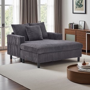 56" Corduroy Oversized Recliner Sofa with Deep Seat, 3 Pillows & USB Charging - 1 of 4