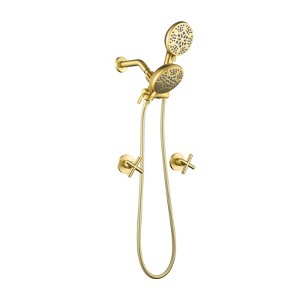 Cobbe Wall Mounted Dual Handle Shower Set with 7 Settings ABS Dual Head 2-in-1 Hand Shower and 59-Inch Hose Brushed Gold - 1 of 4