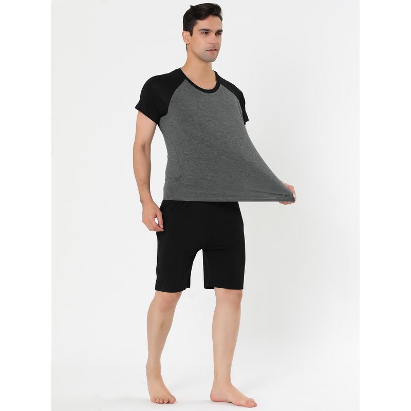 Lars Amadeus Mens Summer Solid Raglan Short Sleeve Shirt and Shorts Lounge Pajama Set, 3 of 6