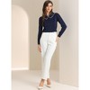 INSPIRE CHIC Women's Peter Pan Collar Crochet Trim Long Sleeve Work Office Blouse - 3 of 4