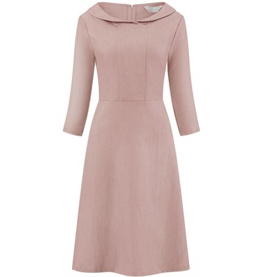 Hobemty Women's Peter Pan Collar 3/4 Sleeve A Line Elegant Wear-to-Work Dress