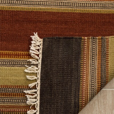 Handwoven Red and Gold Striped Wool Area Rug 5' x 8'