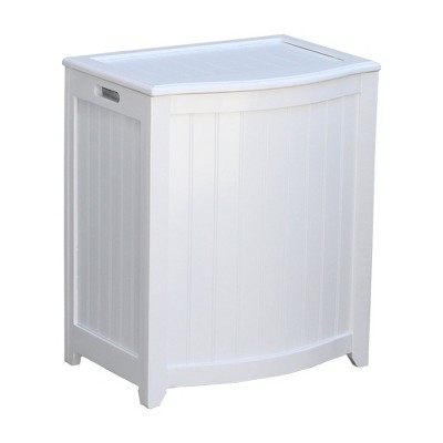 Oceanstar White Finished Bowed Front Laundry Wood Hamper with Interior Bag