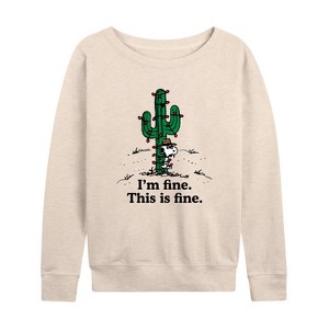 Women's - Peanuts - Im Fine Spike Lightweight French Terry Wide Neck Long Sleeve Graphic Shirt - 1 of 4