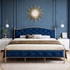 Velvet Upholstered Platform Bed with Button Tufted Headboard - 3 of 4