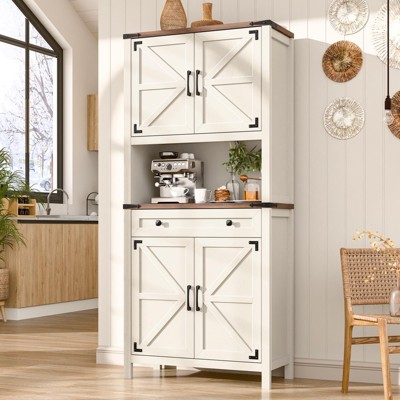 Tall Farmhouse Storage Cabinet, 6 Tier Kitchen Pantry Organize, Microwave Stand