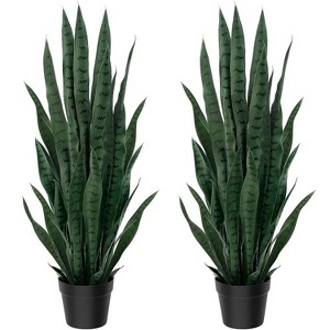 35 Inch Artificial Snake Plant in Pot, 2 Pack 3ft Faux Sansevieria with 24 Lifelike Leaves Indoor Outdoor Decor for Home, Office, Garden, Living Room - 1 of 4