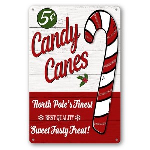 Christmas Tin Sign Candy Cane Wall Decor Vintage Christmas Metal Signs Candy Canes - 1 of 4