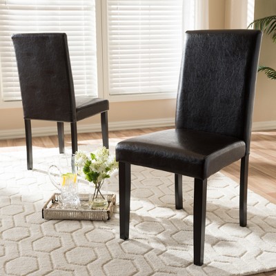Set of 2 High-Back Brown Faux Leather Upholstered Parsons Dining Chairs
