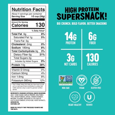 The Only Bean Crunchy Roasted Edamame Snacks Individually Wrapped High Protein Ranch - 8.4oz/8pk