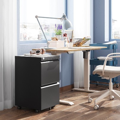2-Drawer Mobile File Cabinet with Lock,, Space-Saving Document Organizer Fits Letter/A4/Legal Files