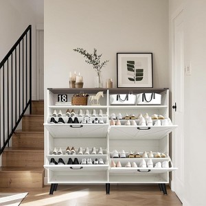 coucheta Shoe Storage Cabinet with 4 Flip Drawers, Freestanding Shoe Cabinet, Shoe Organizer with Open Shelf, Slim Shoe Cabinet for Entryway - 1 of 4