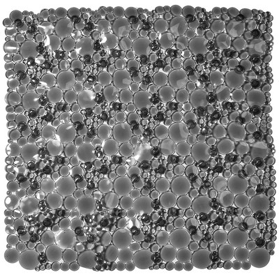 Gray PVC Non-Slip Square Shower Mat with Bubble Design