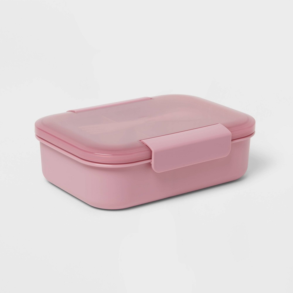 Plastic Bento Box with Utensil Pink - Room Essentialsâ„¢