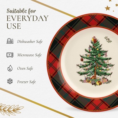 Spode Christmas Tree Tartan Porcelain 16-Piece Dinnerware Set