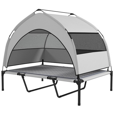 Munora 42" Dog Bed with Removable Canopy - Raised Outdoor Pet Cot + Cooling Pad & Storage Bag - for Large Dogs up to 66 lbs (Light Gray/Black)