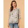 INSPIRE CHIC Women's Round Neck Ruffle 3/4 Sleeve Floral Print Chiffon Blouse - 2 of 4