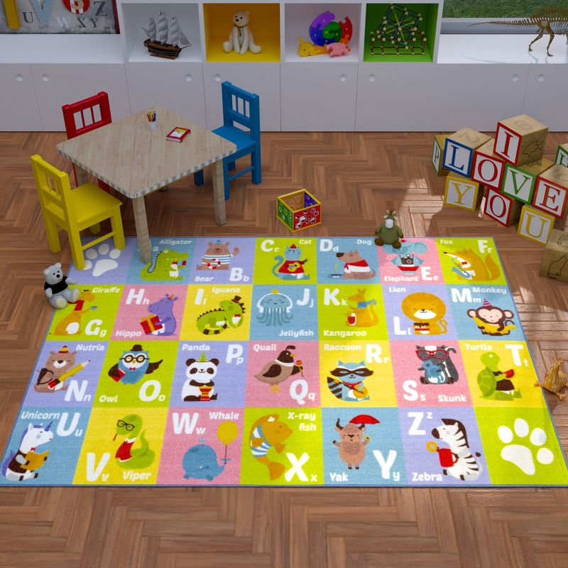 KC CUBS Boy & Girl Kids ABC Alphabet Animal Educational Learning & Fun Game Play Area Non Slip Nursery Bedroom Classroom Rug Carpet, 3 of 11