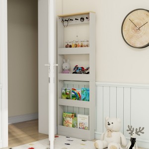 Racxily Behind The Door 69" Tall Bookcase with 4 Shelves and 5 hooks, Space-Saving Narrow storage cabinet for Living Room - 1 of 4