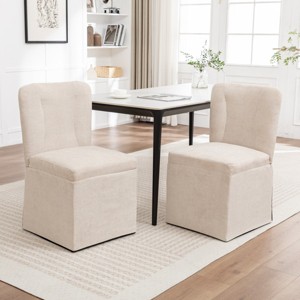 Set of 2 Linen Dining Chairs, Modern Upholstered Fabric Side Chairs with Iron Frame, Armless Kitchen Chairs for Dining Room or Living Room-Koiai - 1 of 4