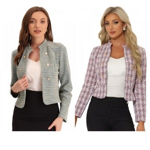INSPIRE CHIC Women's Tweed Stand Collar Business Open Front Cropped Jacket 2 Packs - 1 of 4