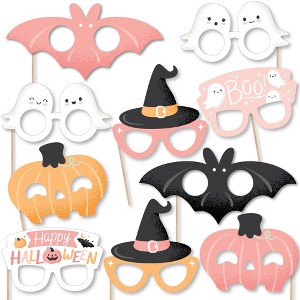 Big Dot of Happiness Pastel Halloween Glasses and Masks - Paper Card Stock Pink Pumpkin Party Photo Booth Props Kit - 10 Count - 1 of 4