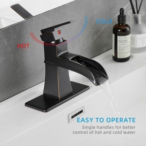 DOMETOUR Sink Faucet Waterfall ORB w/ Pop Up Drain & Supply Lines, 1 Hole One Handle Vanity Bath Mixer Tap - 1 of 4