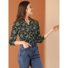 Allegra K Women's Floral Loose V Neck Long Sleeve Button-Up Shirt - 2 of 4
