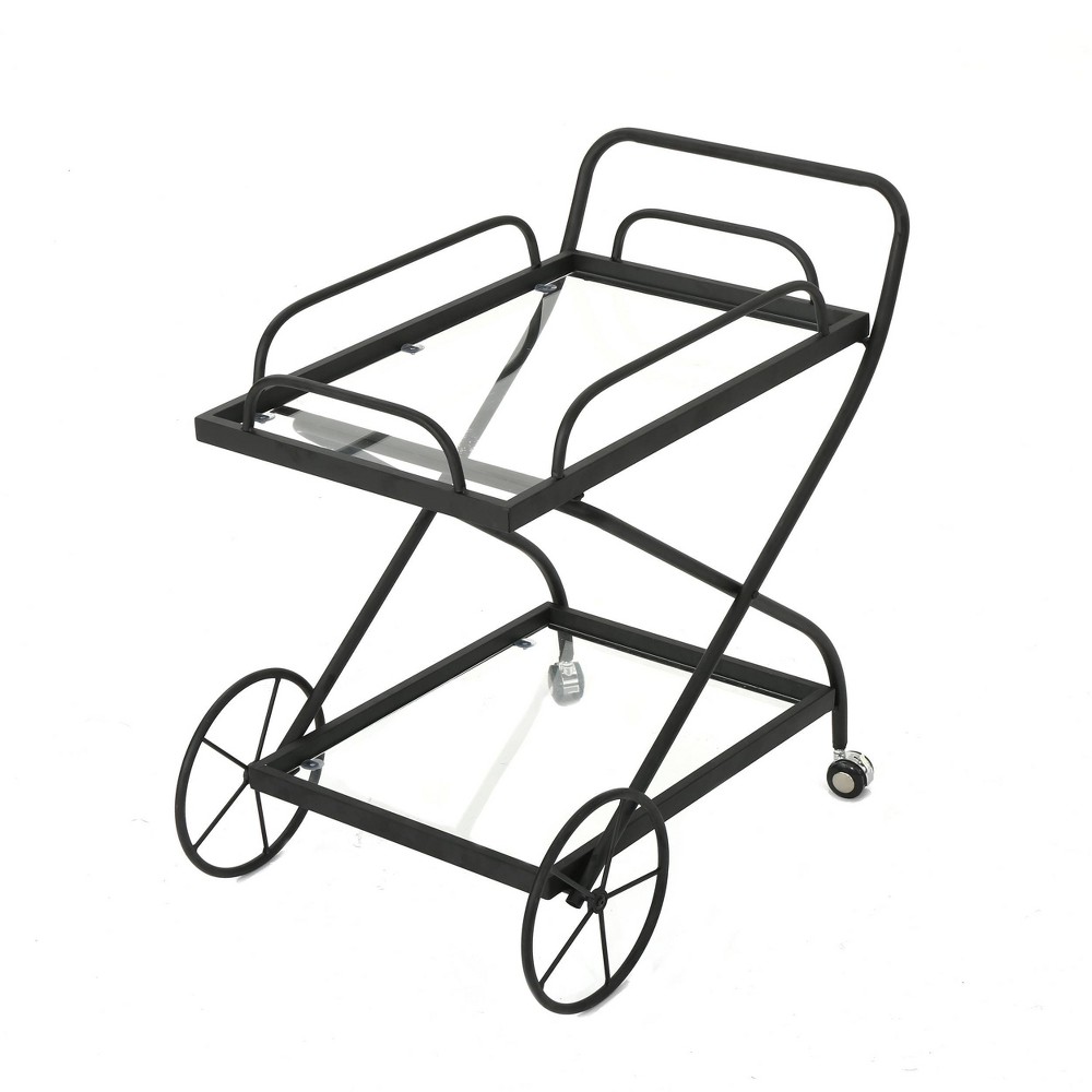 Perley Traditional Bar Cart Black - Christopher Knight Home: Tempered Glass, Iron, Rose Gold Finish, 2 Shelves