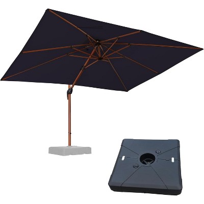 PURPLE LEAF Double Top Rectangle Patio Umbrella with Base Deluxe Wood Pattern Offset Hanging Umbrella for Pool Garden Deck