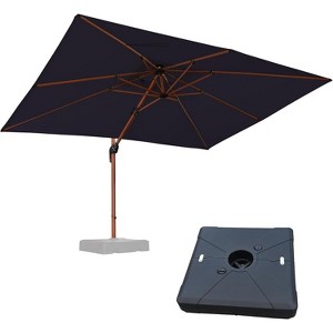 PURPLE LEAF Double Top Rectangle Patio Umbrella with Base Deluxe Wood Pattern Offset Hanging Umbrella for Pool Garden Deck - 1 of 4